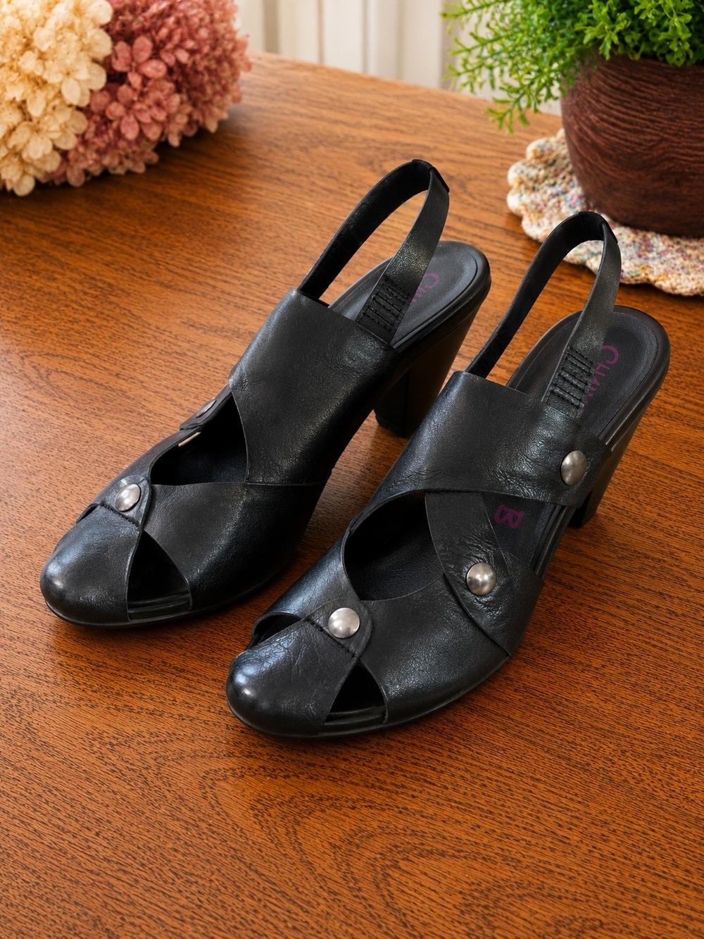 Chanii B Black Leather Slingback Heels Size 40